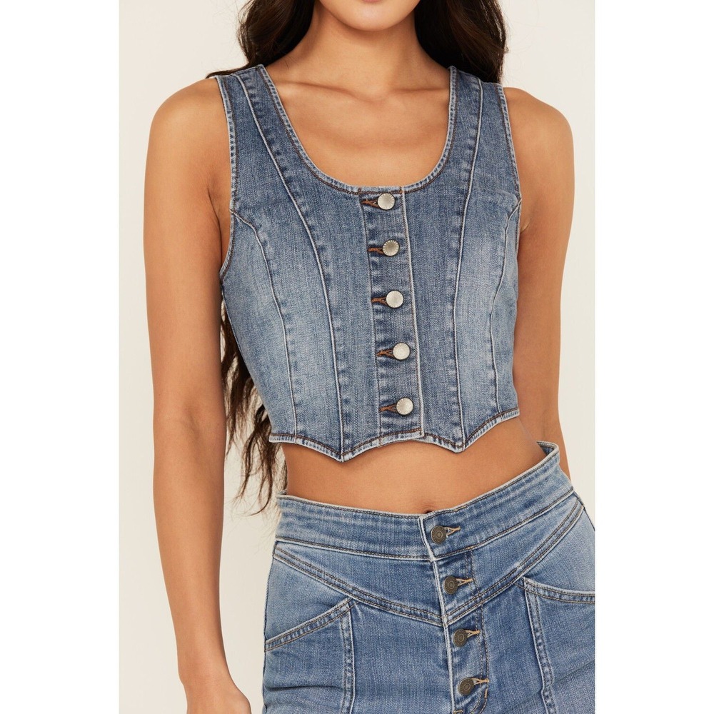 Idyllwind Miranda Lambert Denim Corset Vest Medium Wash Blue XS Button Front